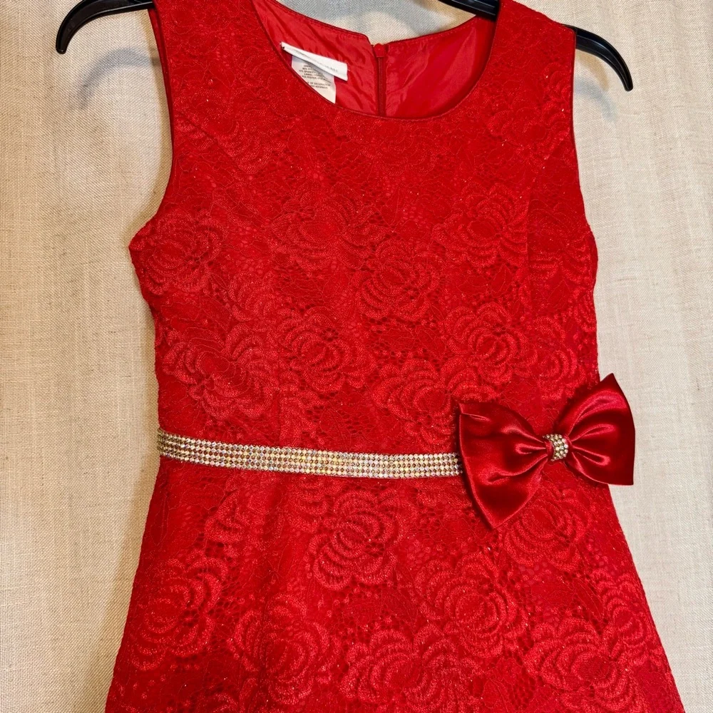 Girls 14 Bonnie Jean Red Sparkle Holiday Dress